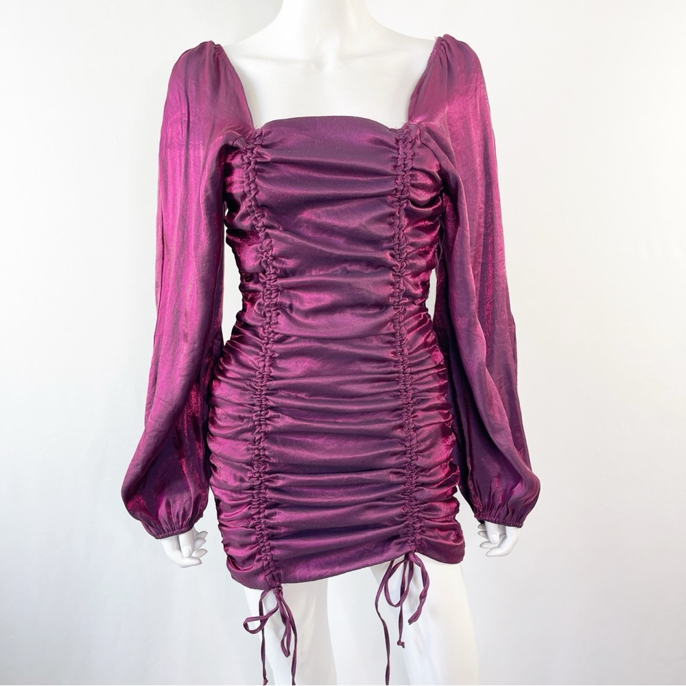 Fiestar Mini Dress Size M Purple Ruched Sateen Vampire Glam Rock Whimsigoth